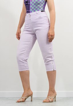 Vintage 90s capri pants in purple white check pattern