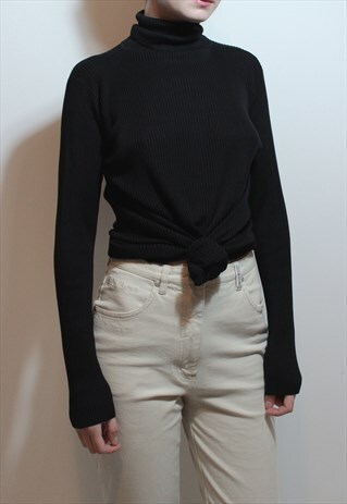 SILK BLACK MOCK NECK TOP