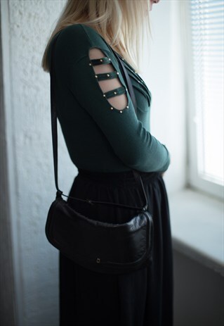 VINTAGE 60'S BLACK LEATHER SHOULDER BAG