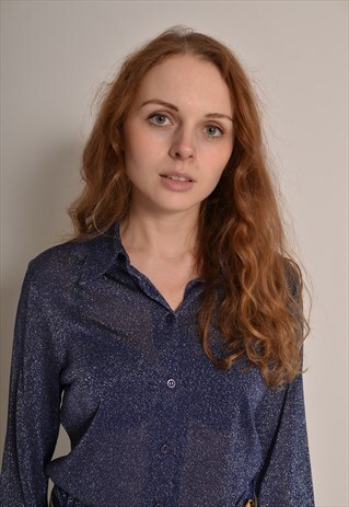 VINTAGE 80S GLAMOROUS GLITTER MIDNIGHT BLUE SHIRT