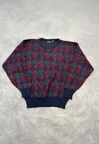 VINTAGE KNITTED JUMPER ABSTRACT PATTERNED KNIT SWEATER