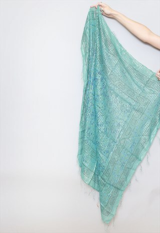 VINTAGE 1970'S BLUE FLORAL & PAISLEY PRINT SCARF