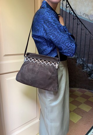 VINTAGE REVIVAL 70S SHOULDER CLUTCH BAG IN SUEDE