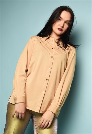 VINTAGE 90'S RETRO NEUTRAL OVERSIZED BLOUSE SHIRT TOP