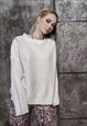 DISTRESSED KNITWEAR SWEATER REWORKED RIP KNIT JUMPER WHITE