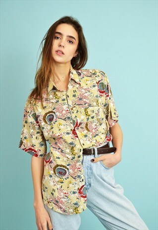 90'S RETRO ABSTRACT PRINT OVERSIZED SHIRT BLOUSE TOP