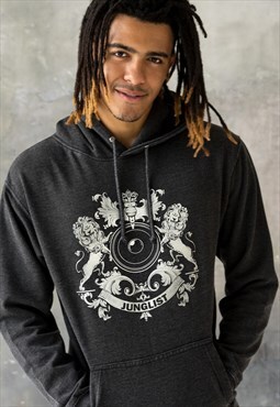 Junglist Coat Of Arms Hoodie Washed Brushed Men's Hooded Top