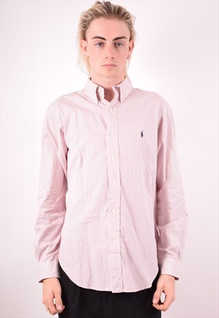 RALPH LAUREN MENS VINTAGE SHIRT MEDIUM RED STRIPE 90S