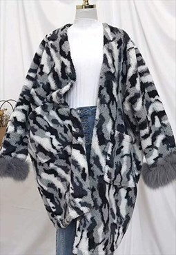 Camo Borg Coat with Faux Fur Cuff