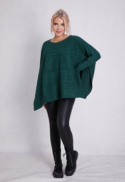 Green Knitted Batwing Poncho ONE SIZE FIT (12 to 20)