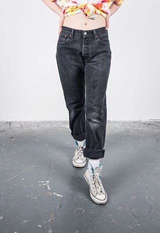 LEVI'S VINTAGE HIGH-WAISTED BLACK 501 PAINT MOM JEANS