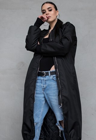 LONGLINE BOMBER COAT IN BLACK