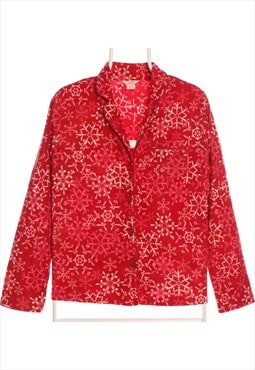 Joe 90's Blazer Button Up Patterned Fleece Medium Red