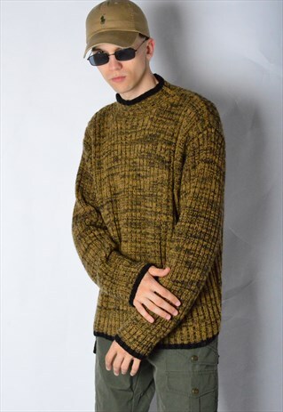 VINTAGE 90S MUSTARD BROWN RIBBED KNIT GRUNGE JUMPER