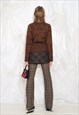 VINTAGE Y2K KNIT JUMPER IN BROWN W REWORKED KNITTED BOW