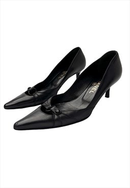 Chanel Heels Courts Black Leather Pointed Toe CC EU 37