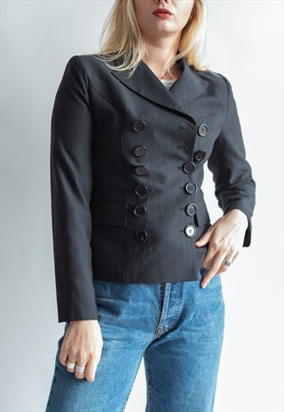 VINTAGE 80S FITTED BLAZER WITH OVERSIZED BUTTON LINE