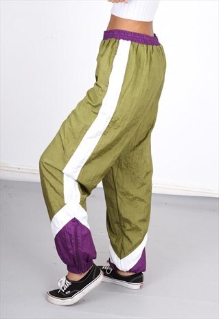VINTAGE GREEN OLIVE AND PURPLE SHELL TRACK PANTS