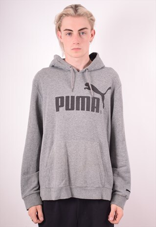 PUMA MENS VINTAGE HOODIE JUMPER LARGE GREY 90S