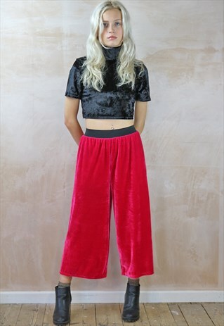 CROP TROUSERS IN PINK VELVET