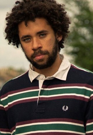 VINTAGE FRED PERRY RUGBY SWEATSHIRT IN BLACK, GREEN & BROWN