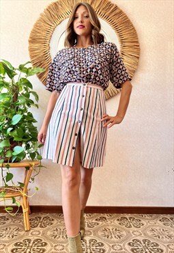 1990's vintage red, cream and blue stripe mini skirt