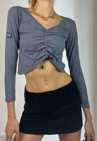 Vintage Y2k Gorpcore Cargo Crop Top Toggle Utility Blue