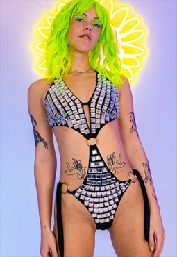 Mirror Festival bodysuit Sequin Beaded Rave Ibiza