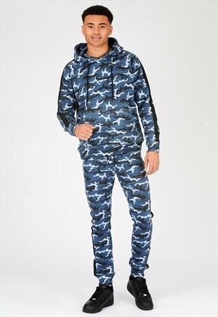 SIDE PANEL PULL OVER HOODIE - BLUE CAMO