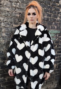 Heart fleece coat handmade faux fur love emoji trench coat