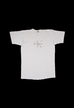 Vintage 90s Calvin Klein Spellout Logo T-Shirt in White