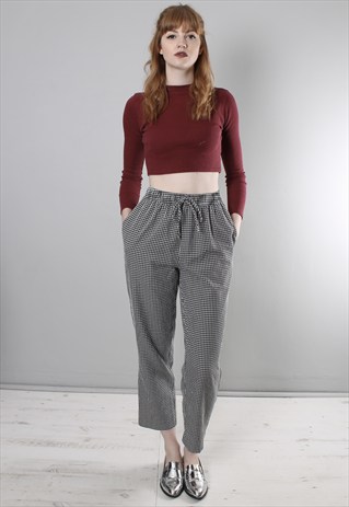 VINTAGE 80S GINGHAM CHECK HIGH WAISTED CROPPED TROUSERS