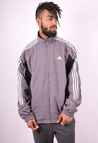 ADIDAS MENS VINTAGE TRACKSUIT TOP JACKET XL GREY 90'S
