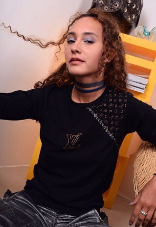 BLACK AND GOLD LOUIS VUITTON EMBROIDERED TEE