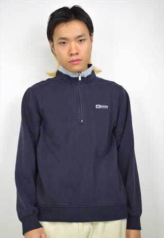 VINTAGE 90S ADIDAS NAVY 3/4 ZIP JUMPER