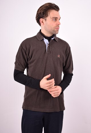 TOMMY HILFIGER MENS VINTAGE POLO SHIRT MEDIUM BROWN 90S