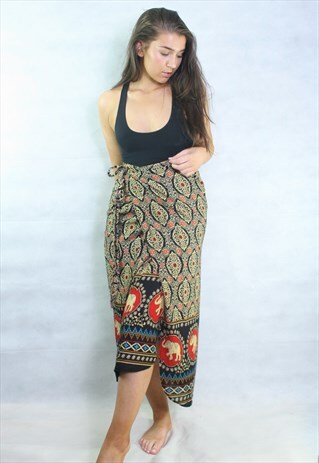 FESTIVAL BOHO WRAP AROUND TROUSERS IN VINTAGE PATTERN.