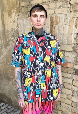 SKELETON PRINT KOREAN KAWAII SHIRT SKULL BONES HARAJUJU TOP