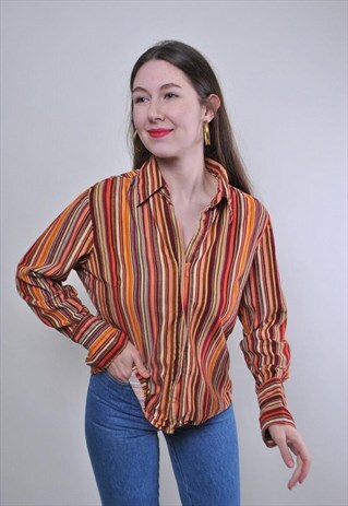 VINTAGE COTTON STRIPED MULTICOLOR BLOUSE