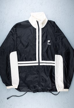 90s Fila Black Minimal Logo Shell Jacket - B2421