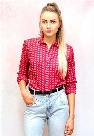 1990S VINTAGE RED WITH WHITE ARROW PATTERNED BLOUSE