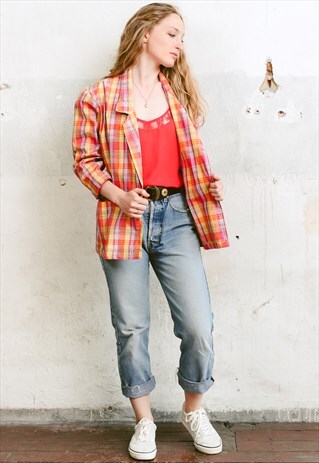 VINTAGE 90S PLAID BLAZER JACKET