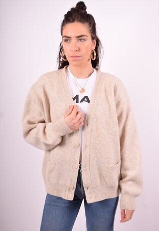 BENETTON WOMENS VINTAGE CARDIGAN SWEATER XL BEIGE 90'S
