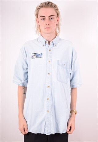 LEE MENS VINTAGE DENIM SHIRT LARGE BLUE 90S