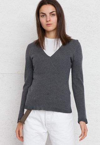 VINTAGE GREY ARMANI V-NECK KNIT JUMPER SWEATER