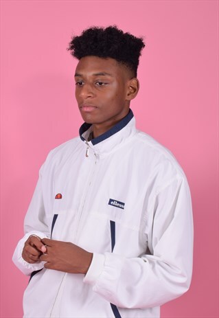 ELLESSE WHITE AND NAVY ZIPPED TRACKSUIT TOP
