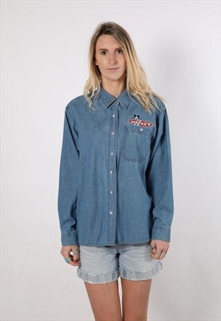 VINTAGE DISNEY MICKEY MOUSE EMBROIDERED DENIM SHIRT