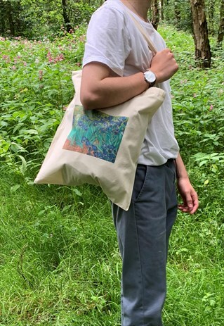VAN GOGH IRISES CANVAS TOTE BAG VINTAGE ART LILY PADS