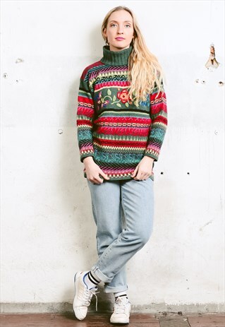 VINTAGE 90S RETRO KNIT TURTLENECK SWEATER