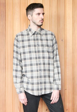 VINTAGE GREY CHECKED FLANNEL SHIRT